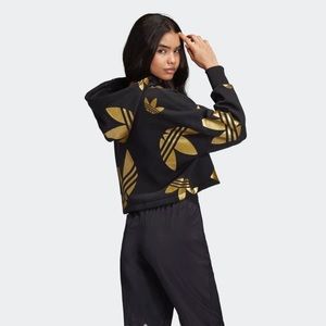 ⚡️LastOne⚡️Adidas originals black gold large logo crop hoodies